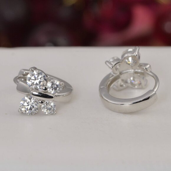 Certified All Moissanite Butterfly Huggies Earrings 925 Sterling - Picture 4 of 8
